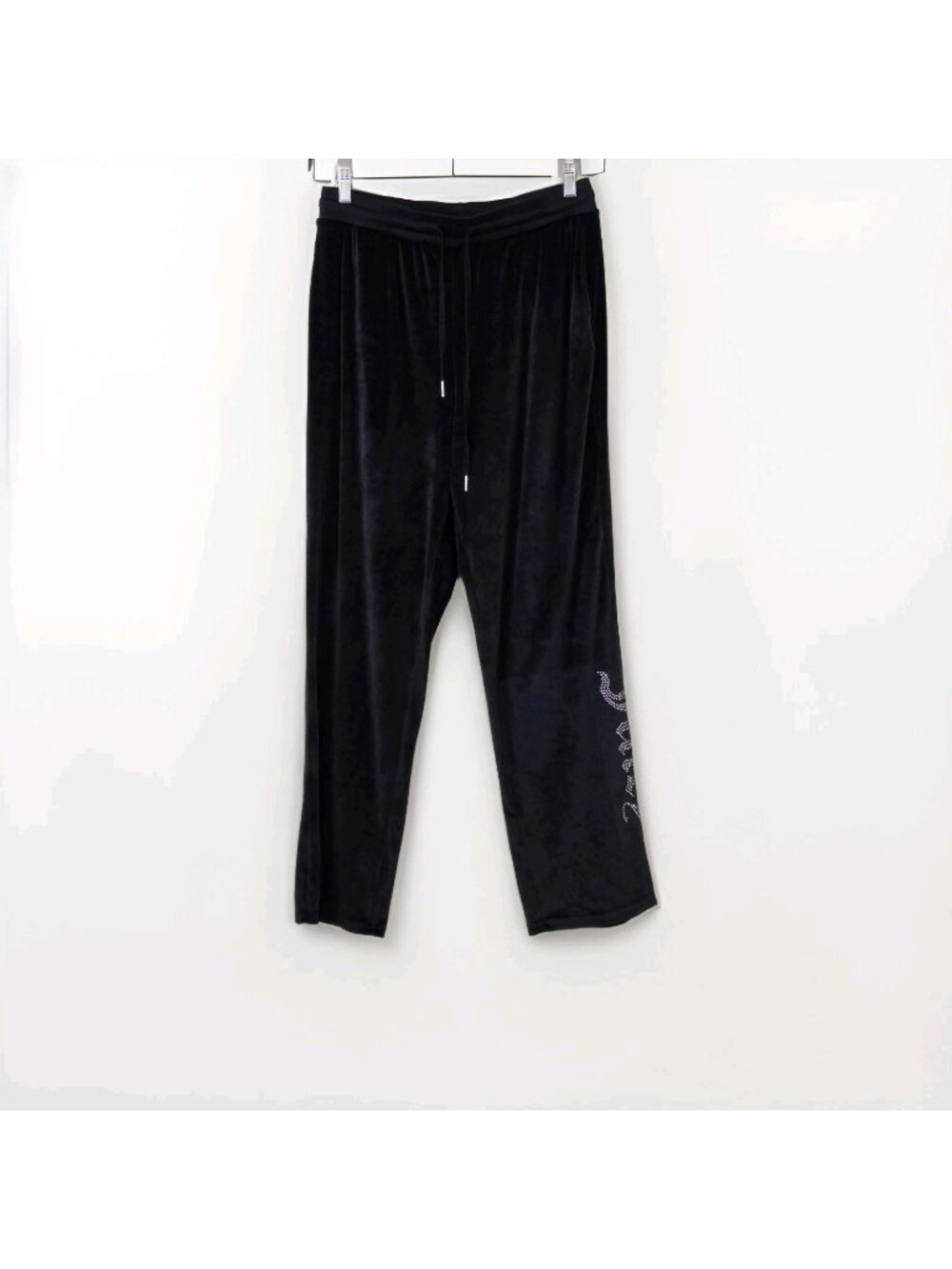 Juicy Couture Velour Lounge Pajama Pants L Black Rhinestone Logo Bling Cozy Edgy